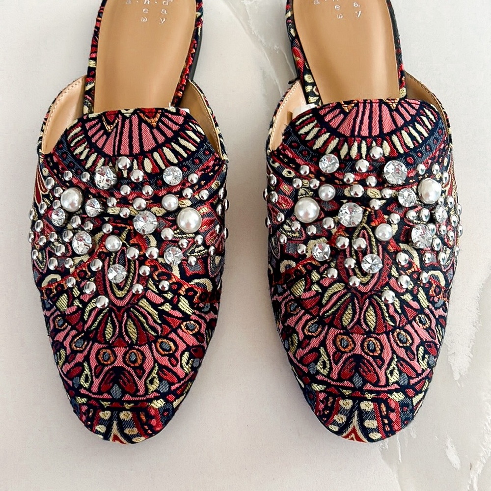 A New Day Brocade Rhinestone and Pearl Jewel Mule Shoes Red and Pink Womens 7.5 - Picture 5 of 15